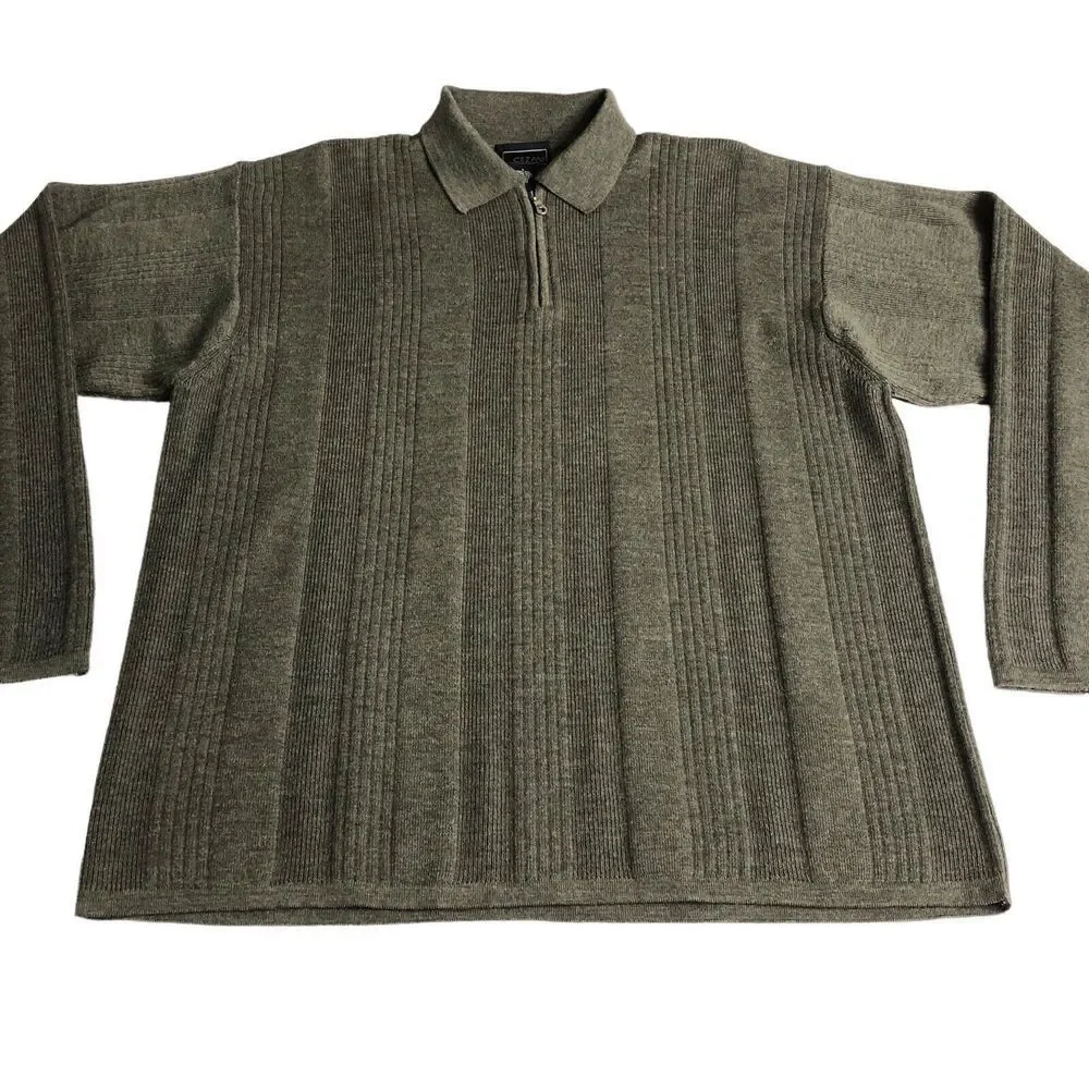 Cezani Sweater Mens Large Green Extra Fine Merino‎ Wool 1/4 Zip Pullover Outdoor